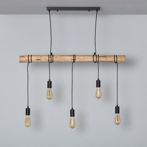 Lampada a Sospensione in Metallo e Legno Yagis Nero