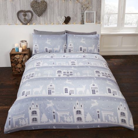 Rapport Renne Route Ensemble Housse de Couette 100% Coton brossé Coton Silver Super King