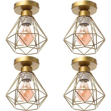 ZOLGINAH E27 Plafonnier Industriel Suspension Luminaire Vintage Design Lustre Métal Rétro forme Cage Ø160mm éclairage plafond , Doré (4pcs) (1/5)