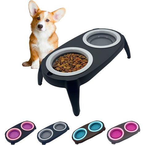 Erhöhter 2-in-1-Futternapf mit Spritzschutz für Hunde und Katzen – Schwarz + Grau (1/5)
