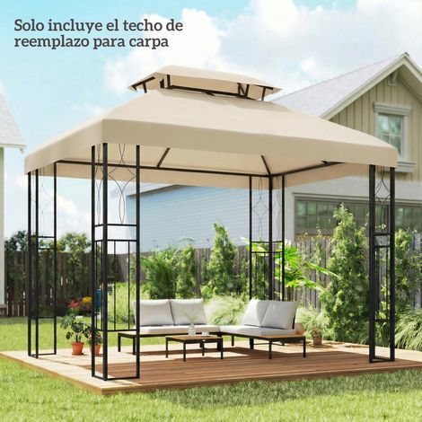 Auvent remplacement 4x3m double trou drainage toit protection UV uniquement sans cadre, blanc crème (1/4)