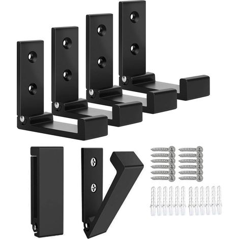 Lot de 6 crochets pliables pour manteaux, sacs, chapeaux et clés muraux en alliage d'aluminium robuste avec 12 vis pour casque ou crochet mural (noir)… (1/5)