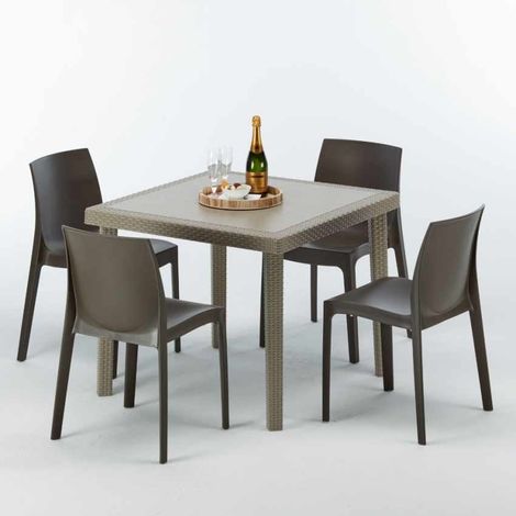Mesa Cuadrada Beige 90x90 cm y 4 Sillas De Colores Elegance