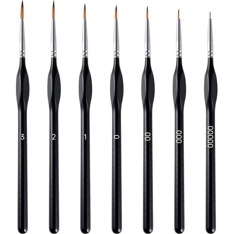 Set de pinceaux à peinture, 7 pièces pinceaux de modélisme pour détails fins, pinceau de dessin artiste pour acrylique, miniature, modèle, ongles, aquareller petits détails, accessoires peinture (1/5)