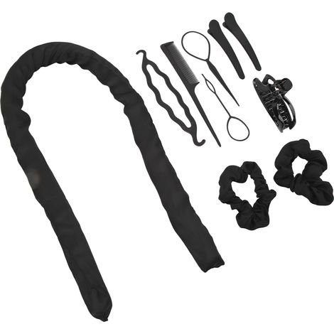 Lot de 10 Rouleaux Bigoudis Sans Chaleur pour Cheveux, Bandeau Pinces Peigne, Cotton DIY Boucles, Coiffure de Nuit Noir (1/5)