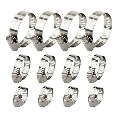 12 Pcs Collier de Serrage Ajustable en Acier Inoxydable Tuyaux Clips Fixation Réglable(10-16 mm 16-25 mm 21-44 mm) (1/5)