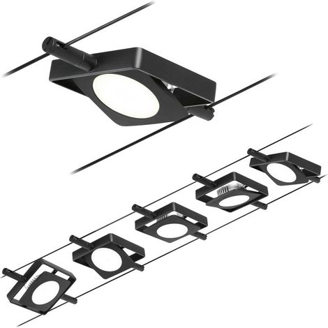 Paulmann 94424 CorDuo Set di funi LED MacLED DC incl. 5 x 4,5 Watt espandibile, Cromo Fune Metallica 3000 K, Nero Opaco/Cromato