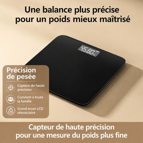 Pèse-personne électronique noir piano rechargeable Type-C en verre trempé 180 kg type-c rechargeable réf 30 × 30 × 4,5 cm 950 g – Livraison gratuite