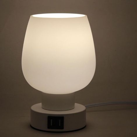 Lampada da comodino sensibile al tocco con luminosità regolabile, bianca con doppia connessione USB, lampadina LED dimmerabile a 3 livelli, piccola lampada in vetro, luce notturna per comodino, camera (1/4)