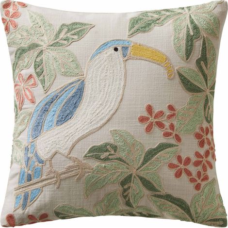 Housse de coussin en Coton rebrodé de point de chainette au motif animalier TUCANA (1/4)