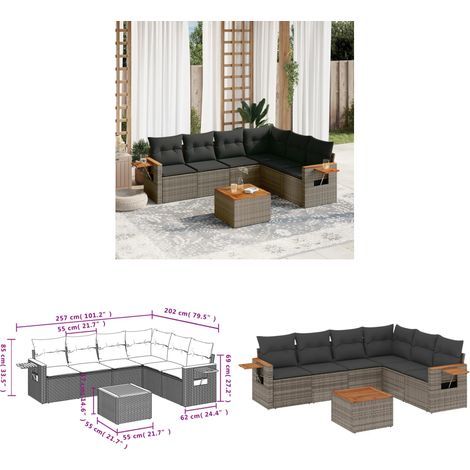 Salon de jardin avec coussins 7 pcs gris résine tressée - Salon De Jardin - Canapé Extérieur - Mobilier De Jardin - Set Salon De Jardin - Résine Tressée - Home & Living (1/3)