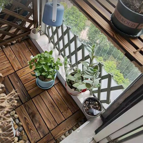 Parquet anticorrosion, revêtement de sol pour véranda, tapis de sol en bois massif pour terrasse et balcon, parquet de jardin auto-assemblé en bois carbonisé (1/5)