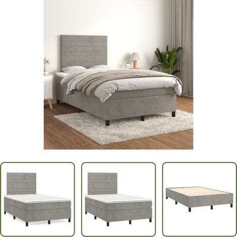Samtbett - Boxspringbett mit Matratze Hellgrau 120x200 cm Samt (1/5)