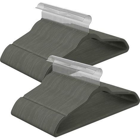 Lot de 100 Cintres, Fins, Velours Antidérapant, Crochet Pivotant 360°, Charge 5 kg, Pour Armoire (1/5)