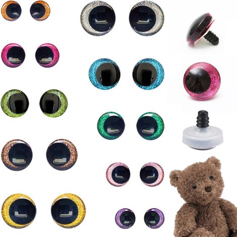 20 Pièces Yeux de Sécurité, 12mm/14mm/16mm/18mm/20mm Yeux Crochet avec Rondelles, Yeux de Securite Amigurumi, Yeux Peluche Crochet, Yeux de Poupée en Plastique Pailleté pour Poupées au Crochet (1/5)