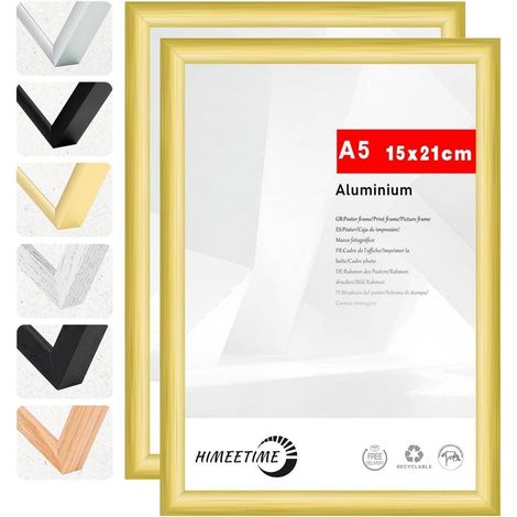 2x Bilderrahmen A5 (14,8x21 cm) Gold Metall Rahmen für Poster & Dokumente (1/5)
