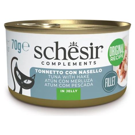 Schesir Cat Adult Filetti di Tonnetto con Nasello - Lattina 70 Gr - Cibo Umido Gatti