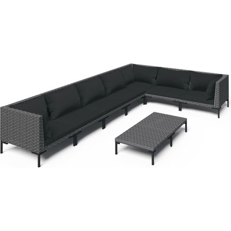 Set sofás de jardín 8 pzas cojines ratán sintético gris oscuro vidaXL (1/5)