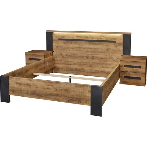 Lit adulte style industriel marron foncé Octoline (1/5)