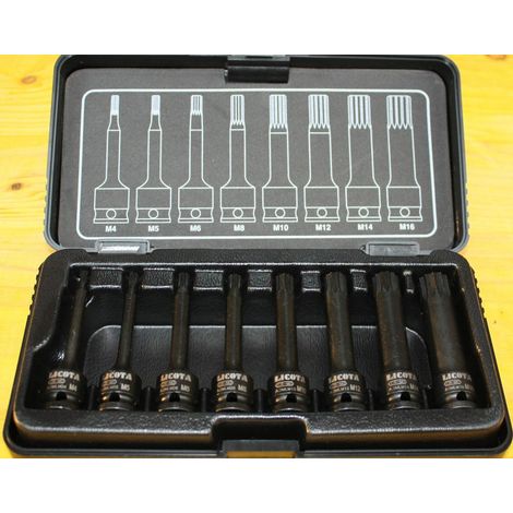 Coffret Douilles à Choc Spline M4-M16, 8 Pièces, 3/8 Pouce, Cr-Mo (1/2)