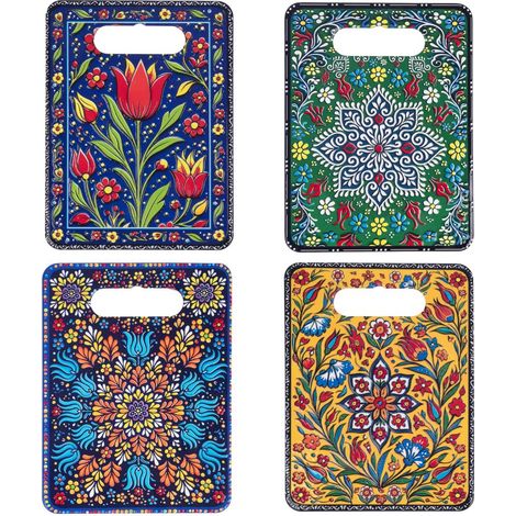 Set de 4 tablas de cortar de cerámica floral multicolor 24 cm