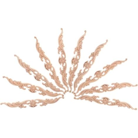 10pièces Appliques Bois Sculptées Incrustations Décoratives pour Meubles Non Peintes Motifs Floraux pour Armoires Cadres Muraux et Bricolage (1/5)