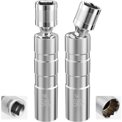 Cle a Bougie 14mm et 16mm, 2 Pièces Precision Steel Clé À Bougie, Paroi Mince Clés À Bougie Allumage, Douille Bougie, Douilles de Bougie D'Allumage Magnétique, Généraux Bougie Cles (1/5)