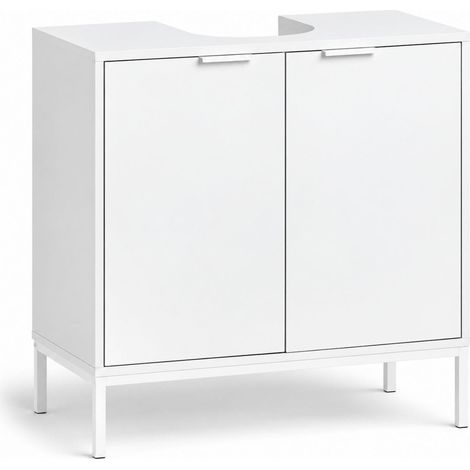 Mobile Sottolavabo Bagno Bianco Opaco con 2 Ante e Ritaglio per Sifone da 20x22 cm - Misura 60x30x60 cm (1/5)