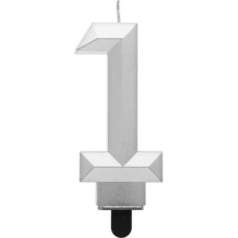 Vela número 1 - Diamante plateado metalizado 7,6 cm