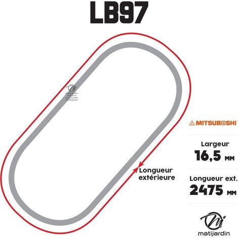 Courroie tondeuse Mitsuboshi LB97 trapézoïdale  16,5 x 2475 mm (1/4)
