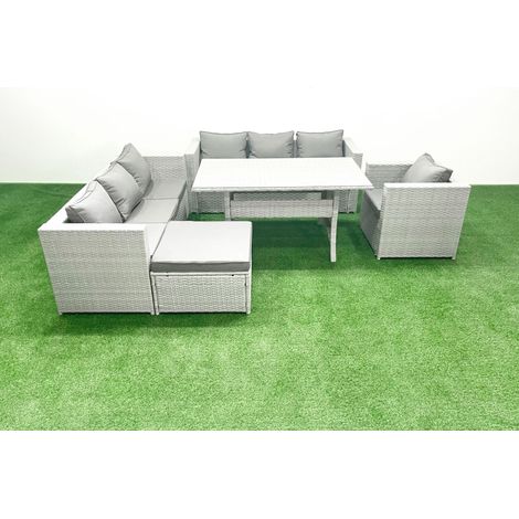 Fimous 5 Pieces Outdoor Rattan Sofa Set with Cushions Patio Garden Furniture Sets with Armchair Dining Table Big Footstool (1/5)