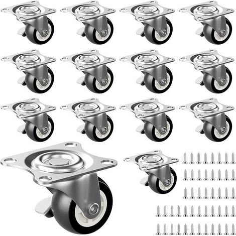 Lot de 14 roulettes pivotantes avec frein - 25 mm - Petite capacité de charge : 112 kg - Roulettes de transport à 360 ° - Pour meubles d'établi ou autres appareils (noir) (1/5)