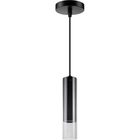 Lampada sospensione tubo nero vetro smoky GU10 Polux (1/3)