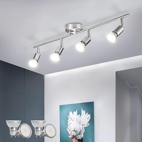 LED Ceiling Light, Adjustable Ceiling Light GU10 Light, Kitchen Wall Light, Neutral White Bulbs Incl, for Indoor Dining Room Living Room Bath, Matt Nickel