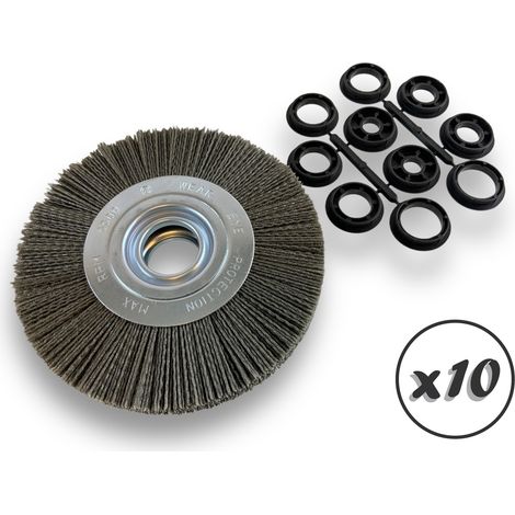 Lot de 10 brosses circulaires NYLON Abrasif Ø 175 mm Epaisseur 2 rangs Carbure de silicium Grain 80 Alésage 32 mm + réducteur bague 25/22/20/16/12 mm Touret ponceuse Kibros 235177KR80x10 (1/5)