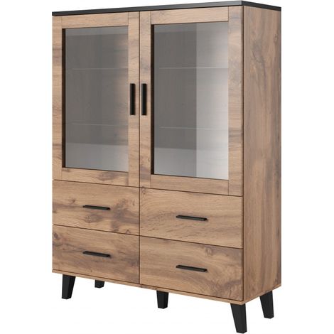 Vitrine style chêne et noir mat 120x160cm Colin (1/4)