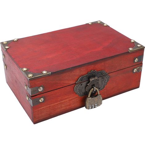 Coffre au Trésor en Bois Style Vintage avec Coins en Alliage Robustes, Boîte à Bijoux Ancienne Durable pour Rangement et Décoration, Large Utilisation (1/5)