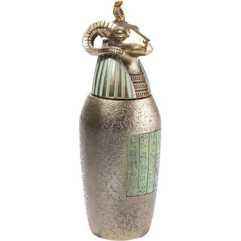 Vase Canope Hapi - Statuette Égyptienne 21 cm - Objet Décoration Égypte Antique - Statue Figurine Statuette Tête de Bélier - Idée Cadeau Déco Coffret Urne - Coloris Bronze Doré (1/5)