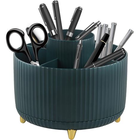 Organiseur de bureau rotatif à 360° avec porte-stylos et 5 compartiments, idéal pour la maison et le bureau. (1/5)