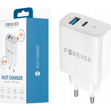 Caricabatterie da parete Forever PD QC TC-07-30AC 1x USB-C 1x USB 30W bianco 1 pz. (1/5)