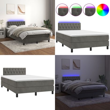 Sommier à lattes de lit avec matelas LED Gris foncé 120x200 cm - Lit Plateforme - Lit Capitonné - Lit Velours - Lit Avec Rangement - Tête De Lit Ajustable - Home & Living (1/5)
