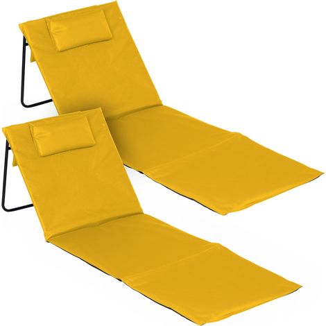 2er Set faltbare Strandliege in gelb ca. 145 x 48 x 45 cm mit verstellbarer Rückenlehne, Kopfkissen und Tragegurt