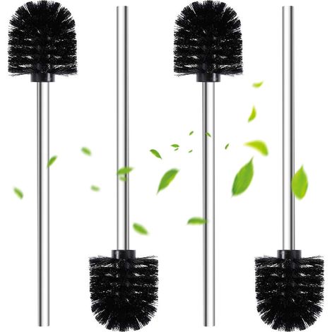 Lot de 4 brosses WC noires - Diamètre : 6,5 cm - Avec poignée en acier inoxydable - Brosse WC pratique pour un nettoyage en profondeur des toilettes - En acier inoxydable (1/5)