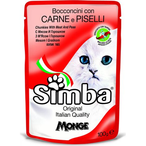 CIBO GATTO MONGE SIMBA 100 G CARNE E PISELLI Q.TA 24
