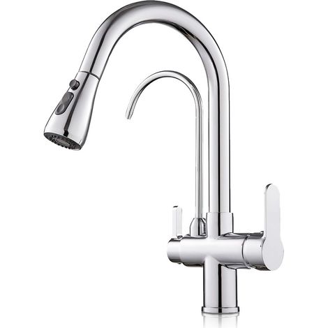 Rosmmel – Mitigeur de lavabo à osmose inverse 3 voies extractible – Finition chrome épais – Bec rotatif 360° – Vannes en céramique – Montage simple (1/5)