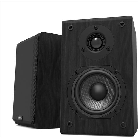 Paire Enceintes bibliotheques HiFi (75W RMS, Enceintes étagère Passive, Subwoofer en Fibre de Carbone de 4" et Tweeter en dôme Silk, 4-8ohms) (1/5)