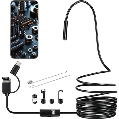 Endoscope Camera with Light, 1920P HD Endoscope Camera Mobile Phone with 8 LED Lights, IP67 Waterproof Endoscope with 5 m Semi-Rigid Cable, Inspection Camera for Android & iOS, for Sewage Pipes & Car (1/5)