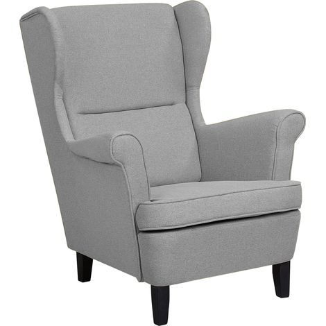 Sillón orejero de poliéster gris reposabrazos enrollados retro Abson (1/5)
