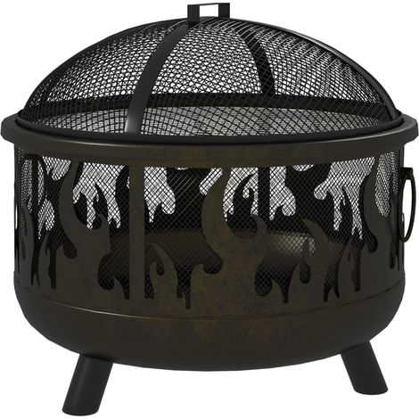 Feuerschale extérieure multifonction avec grill amovible et protection contre les étincelles Ø61,5 cm noir (1/5)
