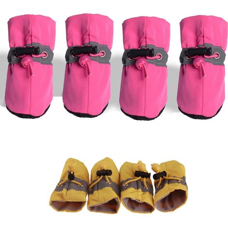 Lot de 8 bottes pour chien (4 jaunes et 4 roses) antidérapantes et imperméables Protection souple des pattes pour une utilisation intérieure et extérieure Grande taille (rose, taille 6) (1/4)